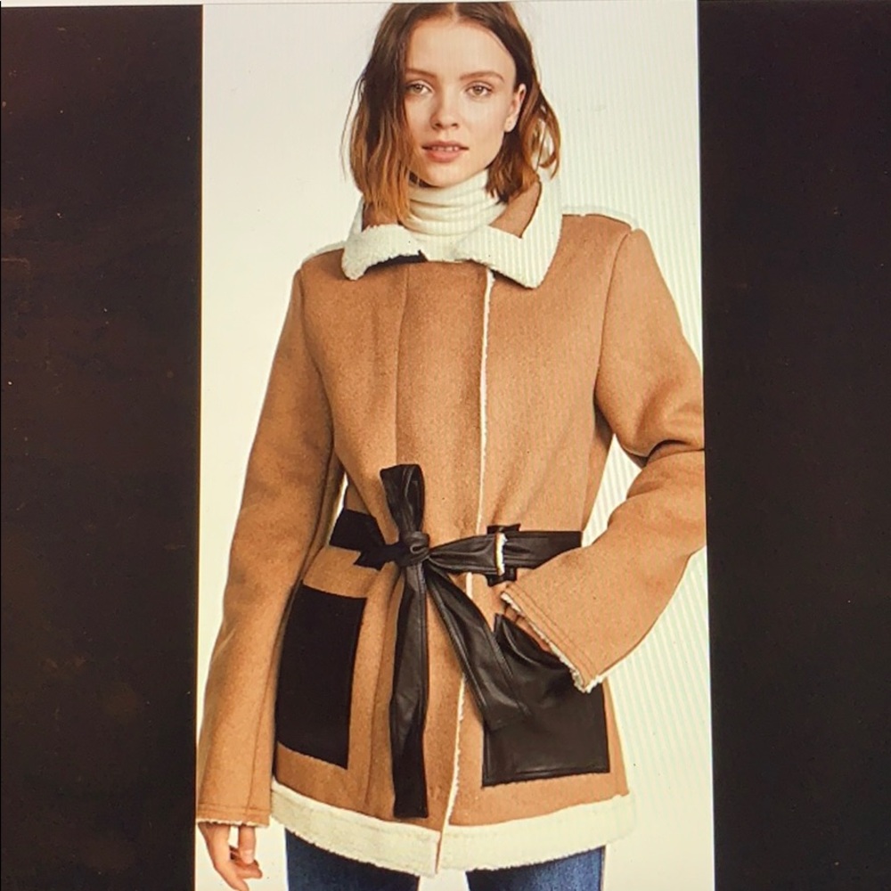 J.O.A. camel coat with shearling